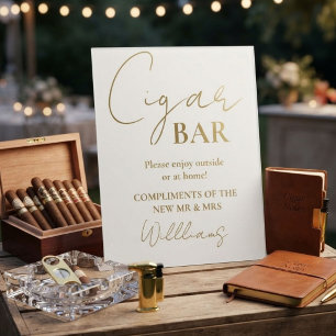 Moderne Minimalistische Script Huwelijk Sigarenbar Reclamebord Met Voetstuk