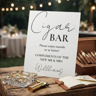 Moderne Minimalistische Script Huwelijk Sigarenbar Reclamebord Met Voetstuk