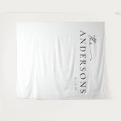 Moderne Minimalistische Script Huwelijksfoto Achte Wandkleed (Voorkant (horizontaal))