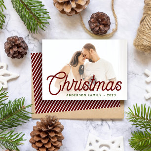 Moderne Minimalistische Script Kerst Familie Foto Feestdagenkaart