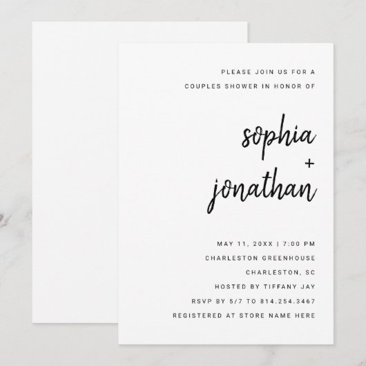 Moderne Minimalistische Script | Koppels Bruisbad Kaart (Voorkant / Achterkant)