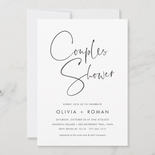 Moderne minimalistische script koppels douche foto kaart (Voorkant)