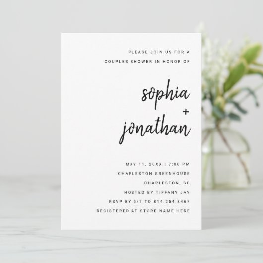 Moderne Minimalistische Script | Koppels Shower Kaart (Staand voorkant)