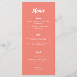 Moderne Minimalistische Script Koraalroze Trouwdag Menu