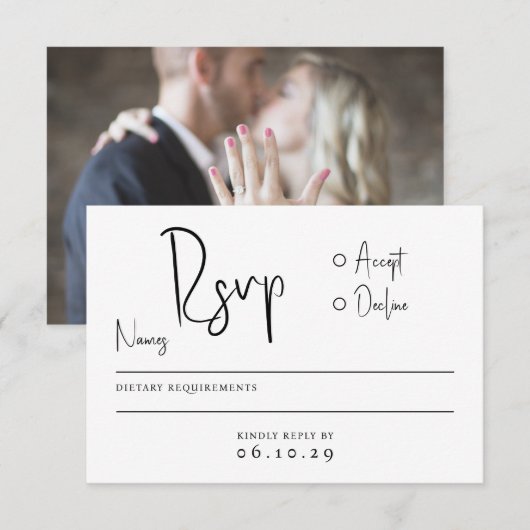Moderne Minimalistische Script Lettertypografie Fo RSVP Kaartje (Voorkant / Achterkant)