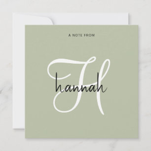 Moderne Minimalistische Script Monogram Salie Groe Notitiekaartje