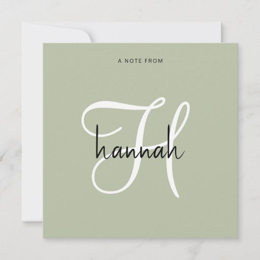 Moderne Minimalistische Script Monogram Salie Groe Notitiekaartje (Voorkant)