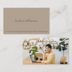 Moderne Minimalistische Script Naam Foto Taupe Aan Visitekaartje