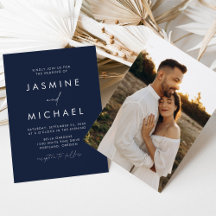 Moderne Minimalistische Script Navy Foto Bruiloft