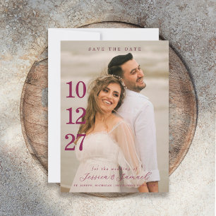 Moderne Minimalistische Script Plum Kleur Trouwfot Save The Date