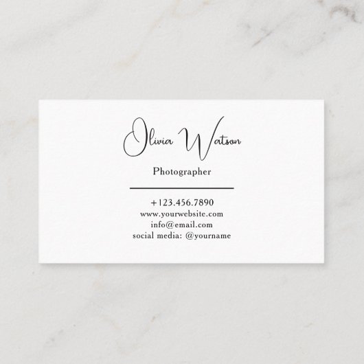 Moderne Minimalistische Script Professionele Fotog Visitekaartje (Achterkant)