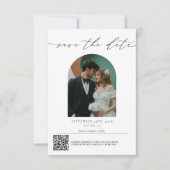 Moderne Minimalistische Script Qr Code Huwelijksfo Save The Date (Voorkant)