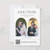Moderne Minimalistische Script Qr Code Trouwfoto  Save The Date (Voorkant)