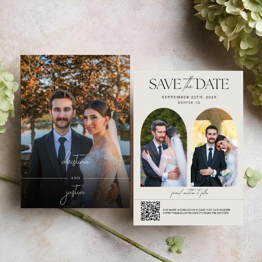 Moderne Minimalistische Script Qr Code Trouwfoto  Save The Date