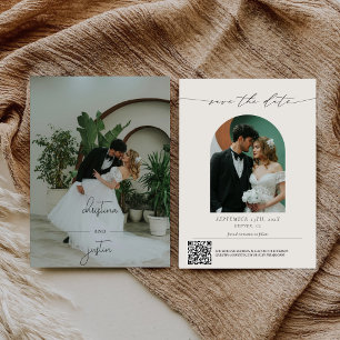 Moderne Minimalistische Script Qr Code Trouwfoto Save The Date