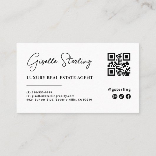 Moderne Minimalistische Script QR-code Visitekaartje (Achterkant)