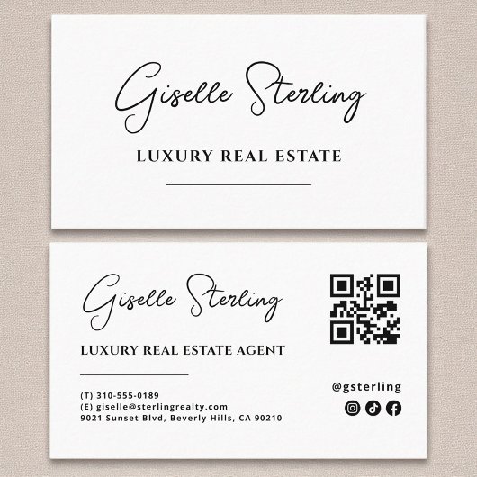 Moderne Minimalistische Script QR-code Visitekaartje