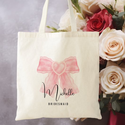 Moderne Minimalistische Script Roze Strik Elegante Tote Bag