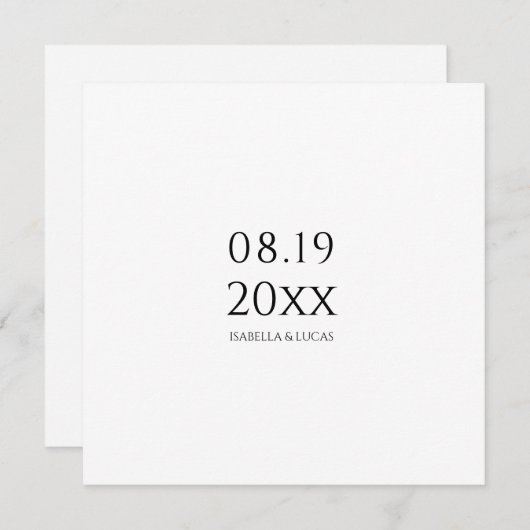Moderne minimalistische Script Square bruiloft uit Save The Date (Voorkant / Achterkant)