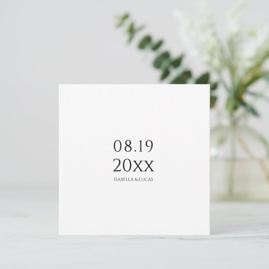 Moderne minimalistische Script Square bruiloft uit Save The Date (Staand voorkant)