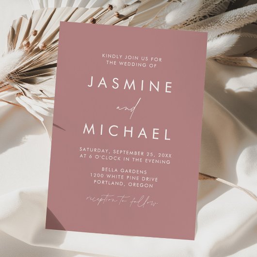 Moderne Minimalistische Script Stof Roze Huwelijk Kaart