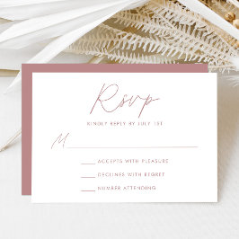 Moderne Minimalistische Script Stof Roze Huwelijk RSVP Kaartje