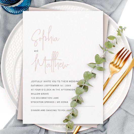 Moderne Minimalistische Script Stof Roze | Trouwen Kaart