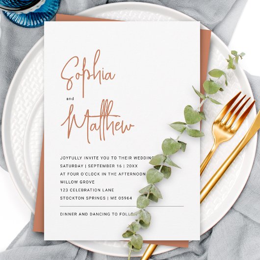 Moderne Minimalistische Script Terracotta | Trouwe Kaart