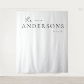 Moderne Minimalistische Script Trouwfoto Achtergro Wandkleed (Voorkant)