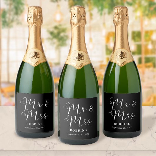 Moderne Minimalistische Script Typografie Trouwdag Sparkling Wijnetiket