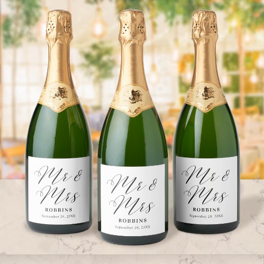 Moderne Minimalistische Script Typografie Trouwen Sparkling Wijnetiket