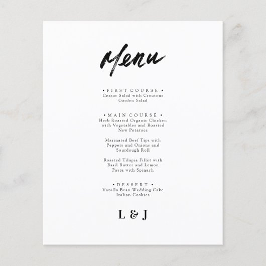 Moderne Minimalistische Script Wedding Menu Kaarte (Voorkant)
