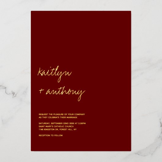 Moderne Minimalistische Script Wedding Real Folie Uitnodiging (Voorkant)