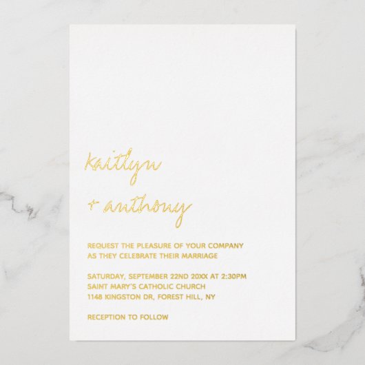 Moderne Minimalistische Script Wedding Real Folie Uitnodiging (Voorkant)