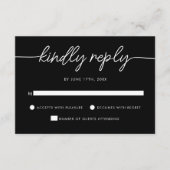 Moderne Minimalistische Script Zwart Bruiloft RSVP Kaartje (Voorkant)