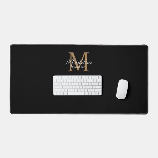 Moderne Minimalistische Script Zwart Gouden Monogr Bureaumat (Keyboard & Muis)