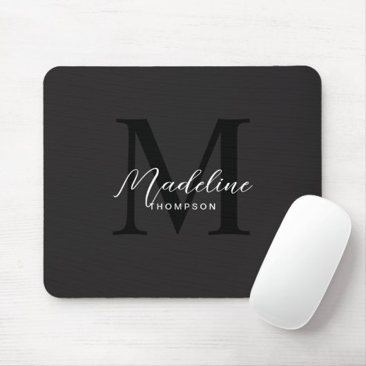 Moderne Minimalistische Script Zwarte Monogram Muismat (Met muis)