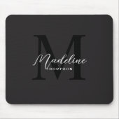 Moderne Minimalistische Script Zwarte Monogram Muismat (Voorkant)