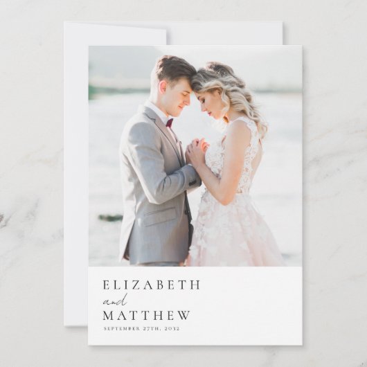 Moderne, minimalistische scriptbruiloft bedankkaart (Voorkant)