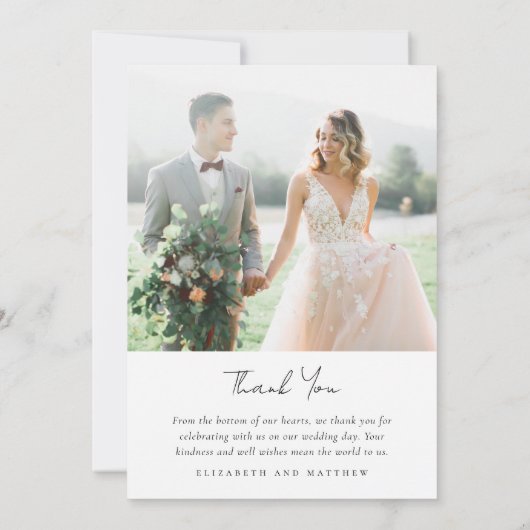 Moderne, minimalistische scriptbruiloft bedankkaart (Achterkant)