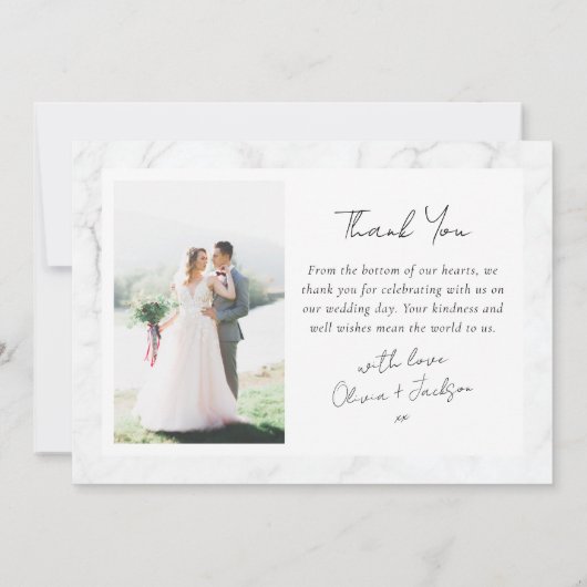 Moderne, minimalistische scriptbruiloft bedankkaart (Achterkant)