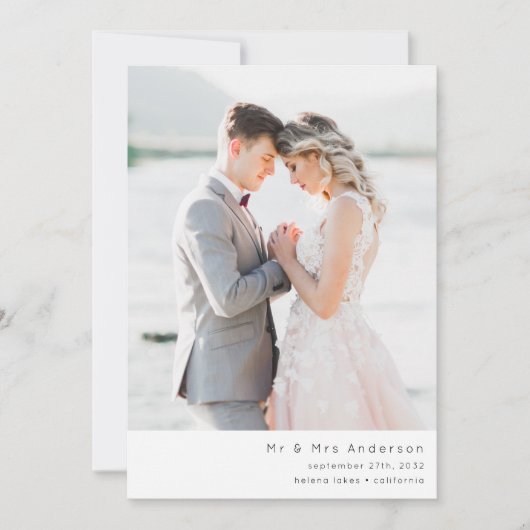 Moderne, minimalistische scriptbruiloft bedankkaart (Voorkant)