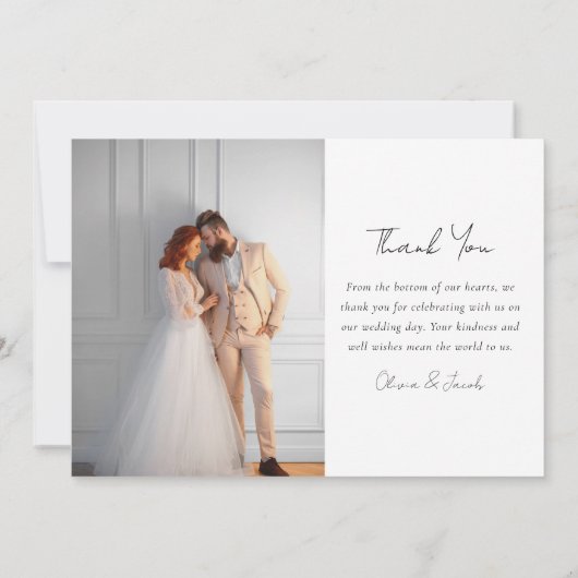 Moderne, minimalistische scriptbruiloft bedankkaart (Achterkant)