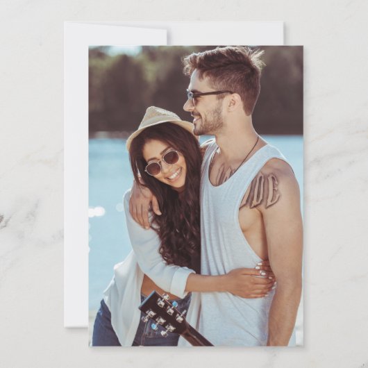 Moderne, minimalistische scriptbruiloft save the date (Achterkant)