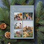 Moderne minimalistische scriptfamilie fotocollage feestdagenkaart<br><div class="desc">Creëer uw eigen familie foto collage vakantie kaart. Vier het vakantieseizoen met gepersonaliseerde kerstkaarten met uw favoriete familiefoto's.</div>