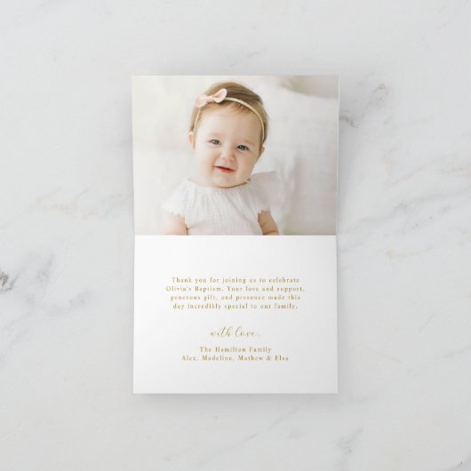 Moderne minimalistische scriptfotodoop bedankkaart (Binnen)