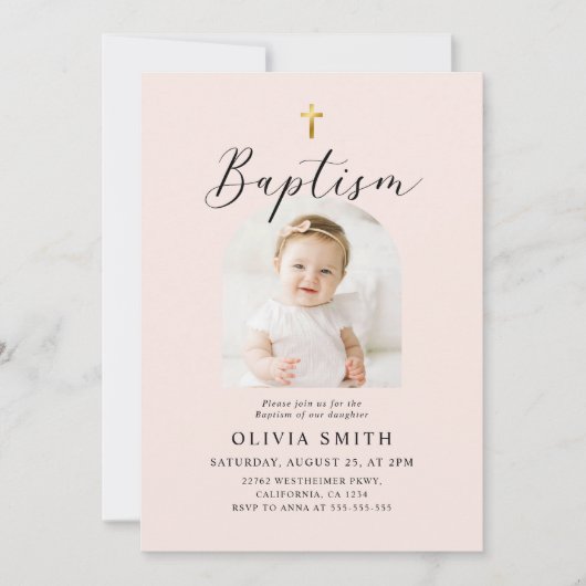 Moderne minimalistische scriptfotodoop kaart (Voorkant)