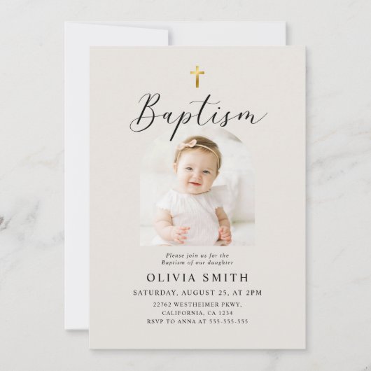 Moderne minimalistische scriptfotodoop kaart (Voorkant)