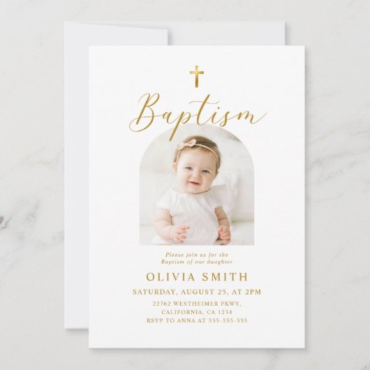 Moderne minimalistische scriptfotodoop kaart (Voorkant)