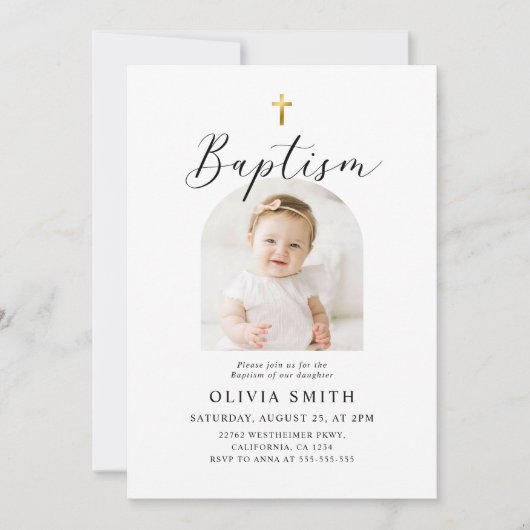 Moderne minimalistische scriptfotodoop kaart (Voorkant)